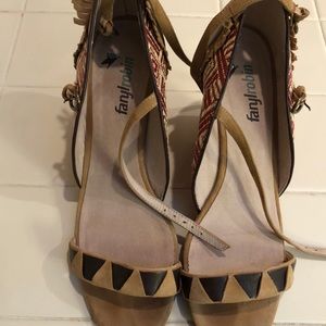 Anthropolgie Woven Raffia Leather Red wedges